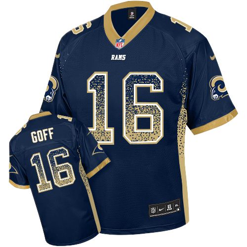 Men's Elite Jared Goff Nike Jersey Navy Blue - #16 Drift Fashion NFL Los Angeles Rams